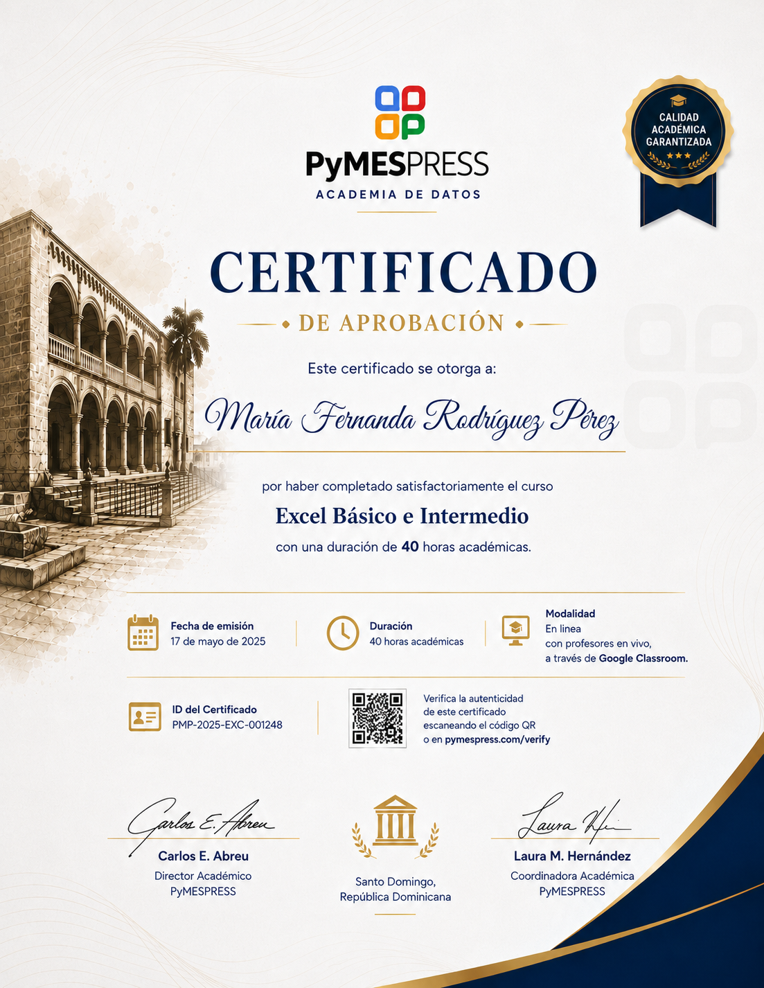 Vista previa del certificado oficial PyMESPRESS